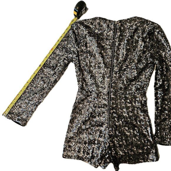 BEBE x NAVEN Bronze, Gunmetal, Gold, Sequin, Deep V-Neck, Romper Size 6 - Picture 6 of 12